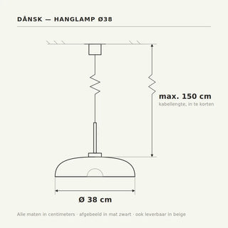 dimensions de la suspension dånsk : diamètre 38 cm et câble de 150 cm