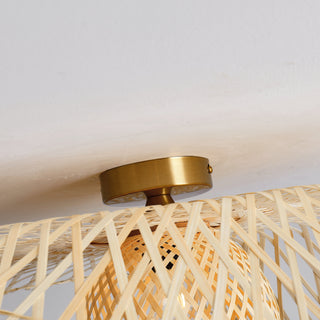 cache-plafond en laiton ø10 cm du plafonnier en rotin