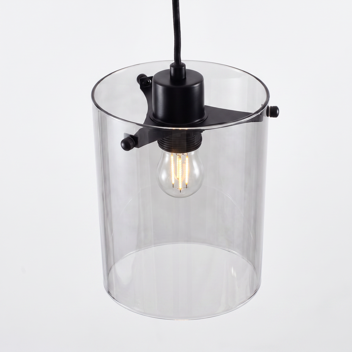 détail support trois branches avec vis de réglage et fixation du verre | vitrum 4 lampes
