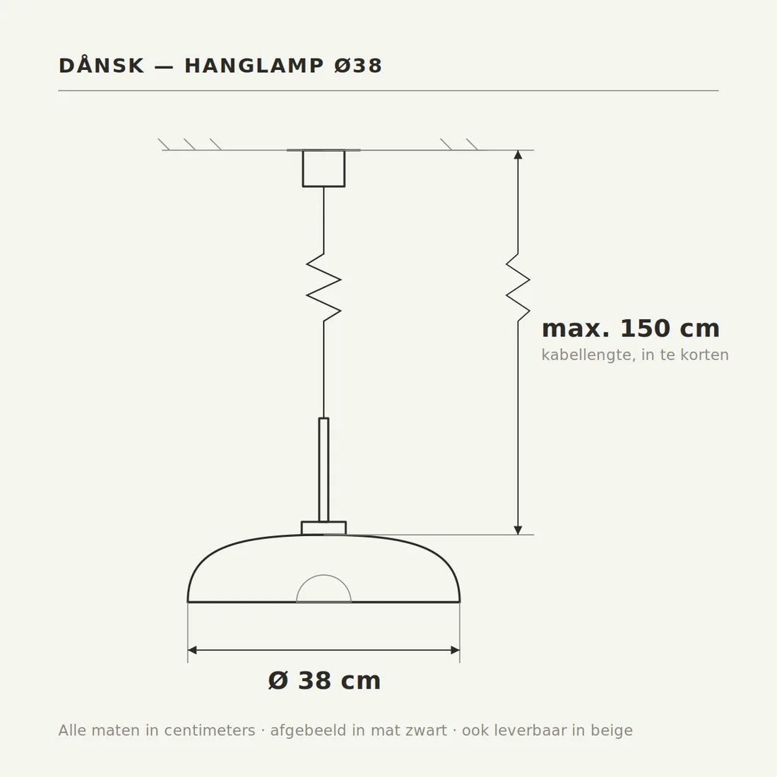 dimensions de la suspension dånsk : diamètre 38 cm et câble de 150 cm