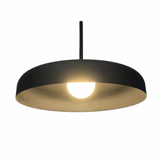 suspension en métal noir dånsk ø38 cm vue de dessous, allumée, intérieur crème