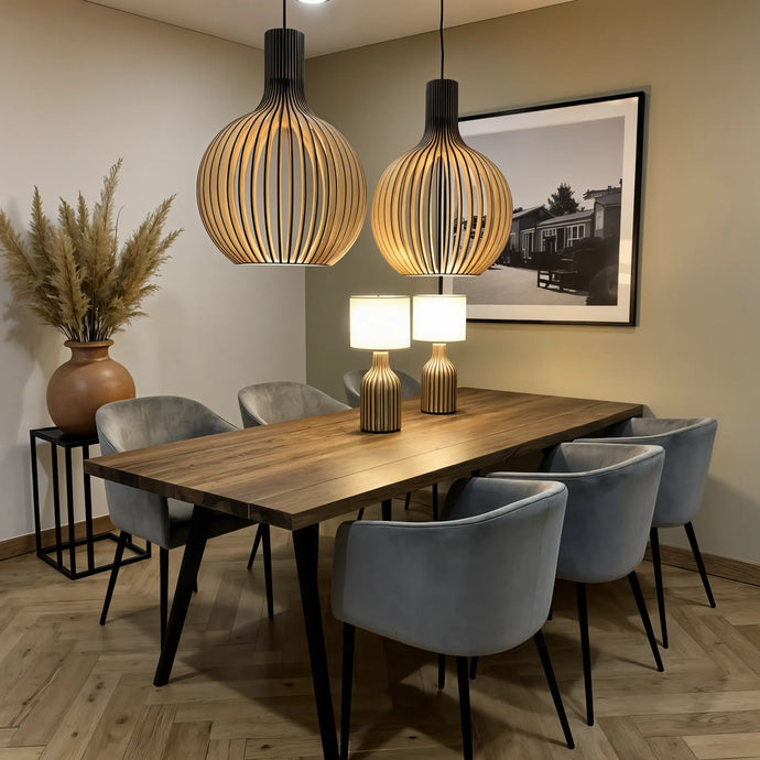 suspension en bois Ibiza, lampe suspendue en bois, luminaire plafond E27, suspension bois noire ou blanche, lampe design rustique