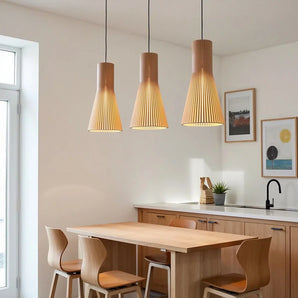 suspension en bois, lampe suspendue en bois, suspension plafond E27, luminaire en bois naturel, suspension réglable en hauteur, lampe pendante salle à manger, suspension pour salon