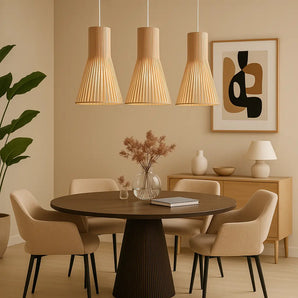 suspension en bois, lampe suspendue en bois, suspension plafond E27, luminaire en bois naturel, suspension réglable en hauteur, lampe pendante salle à manger, suspension pour salon