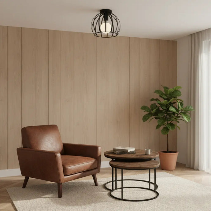 plafonnier industriel noir, plafonnier E27, lampe plafond dimmable, éclairage industriel, plafonnier métal noir, lampe plafond chambre