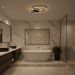 plafonnier moderne noir, plafonnier LED dimmable, anneaux LED, éclairage salon, luminaire télécommande