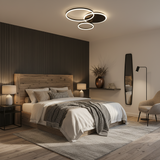 plafonnier moderne noir, plafonnier LED dimmable, anneaux LED, éclairage salon, luminaire télécommande