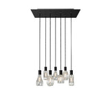plafonnier 7 ampoules, suspension moderne noire, suspension en verre transparent, luminaire plafond design, suspension salle à manger