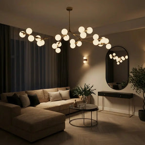 plafonnier en verre doré, plafonnier G9, plafonnier salon, plafonnier chambre, plafonnier salle à manger, plafonnier table à manger