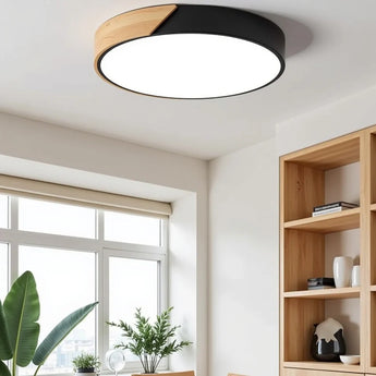 plafonnier scandinave, lampe plafond LED, plafonnier bois métal, lampe design chambre, plafonnier noir blanc