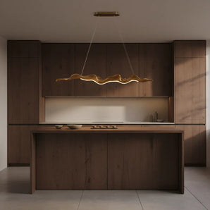 suspension effet bois, suspension résine effet bois, suspension LED intégrée, suspension design naturelle, suspension marron moderne