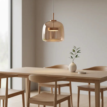 suspension en verre doré, suspension en verre noire, suspension moderne en verre, suspension LED intégrée, suspension élégante salon