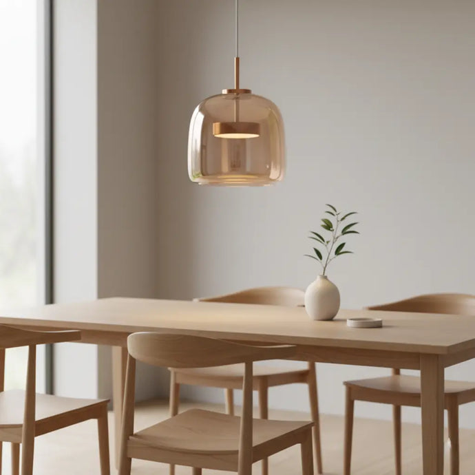 suspension en verre doré, suspension en verre noire, suspension moderne en verre, suspension LED intégrée, suspension élégante salon