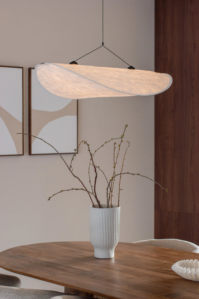 suspension en tissu, lampe suspendue tissu, luminaire chambre, suspension dimmable, éclairage LED intégré