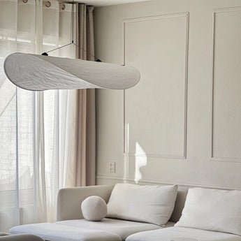 suspension en tissu, lampe suspendue tissu, luminaire chambre, suspension dimmable, éclairage LED intégré