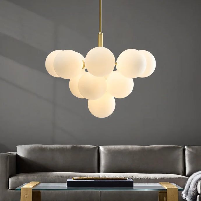 suspension à boules, lampe suspension verre, luminaire boules en verre, suspension dimmable, éclairage salon