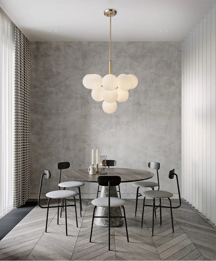 suspension à boules, lampe suspension verre, luminaire boules en verre, suspension dimmable, éclairage salon
