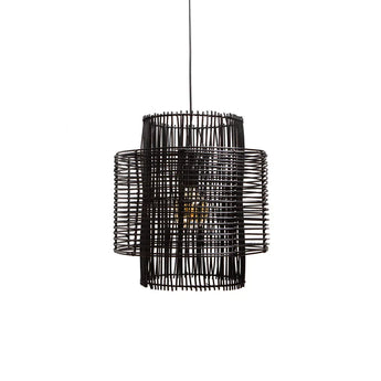 suspension rotin noir, lampe suspendue BRANDON, luminaire rotin, suspension salle à manger, lampe dimmable E27