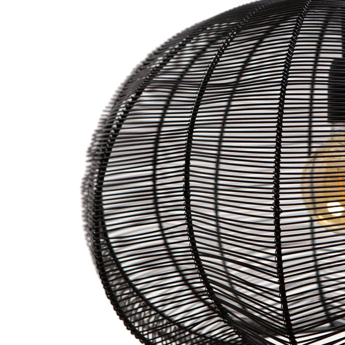 suspension noire FARAH, suspension métal noire, suspension rotin noire, lampe pendante design unique, suspension E27 dimmable