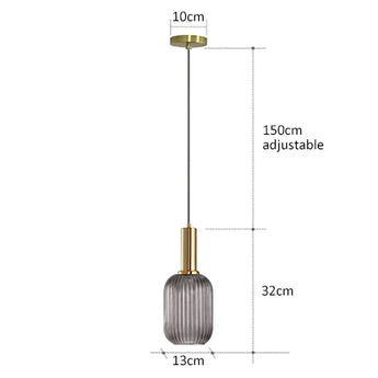 suspension en verre, lampe suspendue en verre, suspension E27 noire et or, luminaire en verre pour salon
