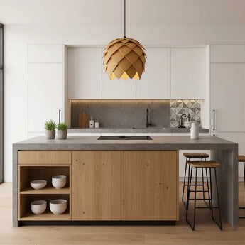 suspension en chêne, suspension en bois chêne clair, suspension en bois naturelle, suspension en bois design, suspension E27 en bois