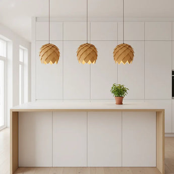 suspension en chêne, suspension en bois chêne clair, suspension en bois naturelle, suspension en bois design, suspension E27 en bois