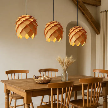 suspension en chêne, suspension en bois chêne clair, suspension en bois naturelle, suspension en bois design, suspension E27 en bois