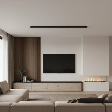 plafonnier noir, plafonnier industriel, plafonnier minimaliste, lampe plafond métal, éclairage plafond moderne, luminaire LED intégré