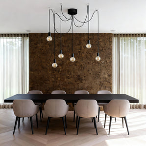 suspension industrielle noire, suspension moderne métal et verre, lampe suspendue E27 dimmable, suspension à plusieurs points lumineux