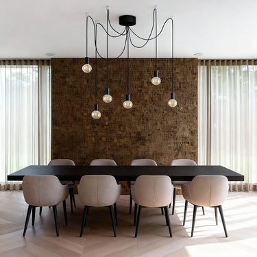 suspension industrielle noire, suspension moderne métal et verre, lampe suspendue E27 dimmable, suspension à plusieurs points lumineux