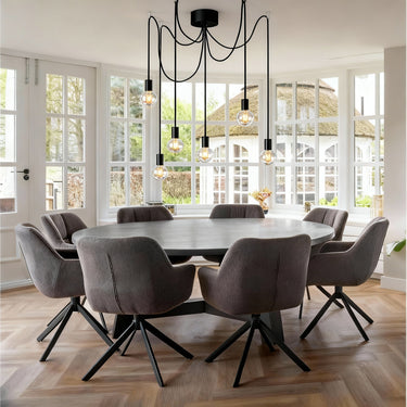 suspension industrielle noire, suspension moderne métal et verre, lampe suspendue E27 dimmable, suspension à plusieurs points lumineux