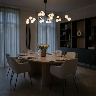 plafonnier verre cadre noir, plafonnier boules en verre, plafonnier salon moderne, lampe de plafond salle à manger