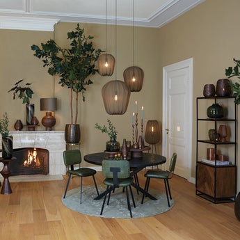 suspension plumeria, suspension vert foncé, luminaire métallique, suspension 34x40, lampe plafond vert, suspension design