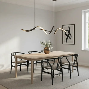 suspension cuisine noire, suspension LED intégrée, suspension design courbé, suspension dimmable cuisine, luminaire îlot de cuisine