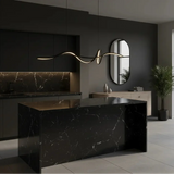 suspension cuisine noire, suspension LED intégrée, suspension design courbé, suspension dimmable cuisine, luminaire îlot de cuisine